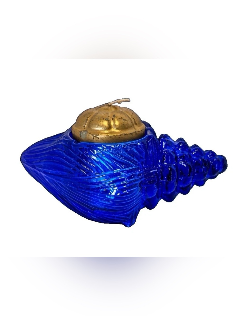 VTG Cobalt Blue Glass Conch Shell Candle Holder Votive Coastal Grandmillennial